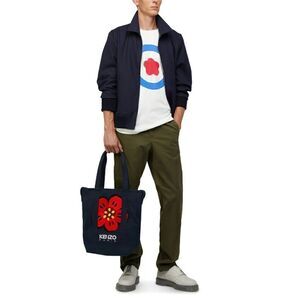 Kenzo Boke Flower Floral Logo Shopper Shoulder Tote Bag Denim Blue